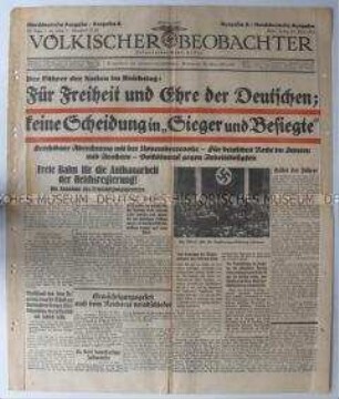 Titelblatt der Nationalsozialistischen Tageszeitung "Völkischer Beobachter" u.a. zur Annahme des Ermächtigungsgesetzes
