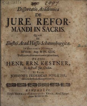 Dissertatio Academica De Iure Reformandi In Sacris