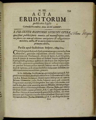 N. XII. [...] Calendis Decembris Anno M DC LXXXIV.