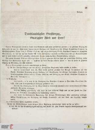 Beilage: Durchlauchtigster Großherzog, Gnädigster Fürst und Herr!