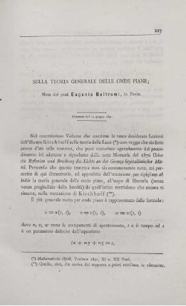 Sulla teoria generale delle onde piane.