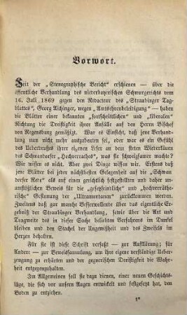 Der Wahrheit eine Gasse! : Beleuchtung des Verfahrens in Sachen der bischöflichen Unterredung zu Schwandorf am 22. April 1869