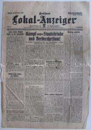 Abendzeitung "Berliner illustrierte Nachtausgabe" u.a. zur Reichstagsrede Hitlers zur Rechtfertigung der Erschießung von Röhm
