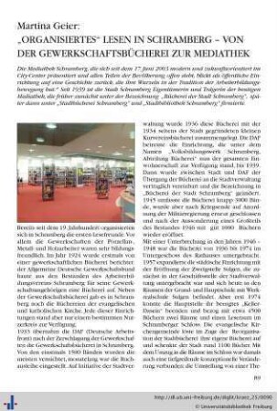 „Organisiertes“ Lesen in Schramberg – von der Gewerkschaftsbücherei zur Mediathek.