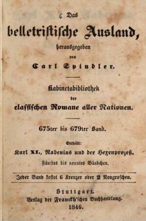 Karl XI., Rabenius und der Hexenprozess : Historischer Roman. Aus dem Schwedischen übersetzt von G[ottlob] Fink, 5 bis 9