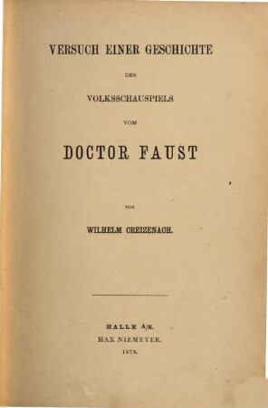 Versuch einer Geschichte des Volksschauspiels vom Doctor Faust