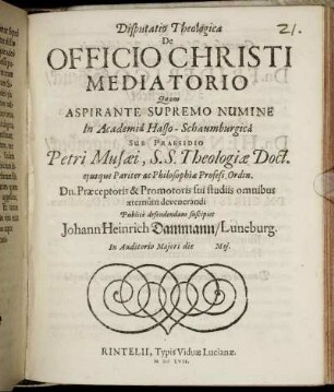 Disputatio Theologica De Officio Christi Mediatorio