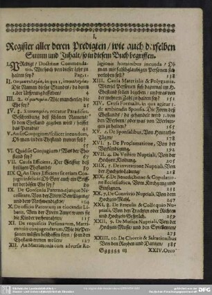 I. Register aller deren Predigten, wie auch derselben Summ und Inhalt, so diesem Buch begriffen