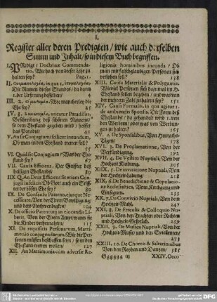 I. Register aller deren Predigten, wie auch derselben Summ und Inhalt, so diesem Buch begriffen