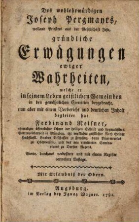 Gründliche Erwägungen ewiger Wahrheiten ...
