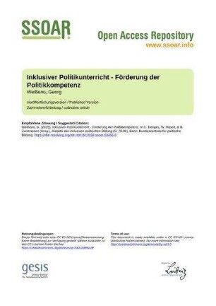 Inklusiver Politikunterricht - Förderung der Politikkompetenz