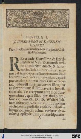 I. J. Hulsemanni ad Danielem Heinrici - II. Danielis Heinrici ad Hulsemannum.