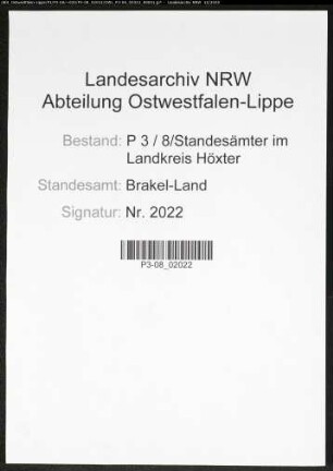 Sterberegister Standesamt Brakel-Land