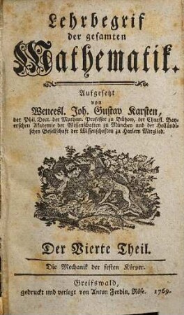Wencesl. Joh. Gustav Karsten Lehrbegriff der gesammten Mathematik, 4