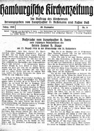 Ansprache von Hauptpastor D.Horn zum 25jährigen Amtsjubiläum des Herrn Senior D. Stage : am 27. August 1928 in der Winterkirche von St. Katharinen