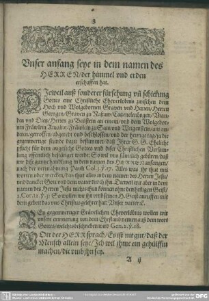 Unser anfang seye in dem namen des HERREN, der himmel und erden erschaffen hat
