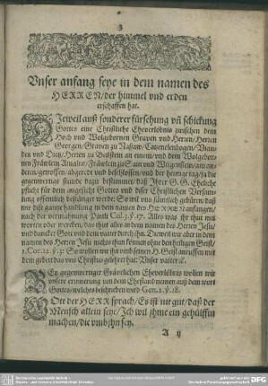 Unser anfang seye in dem namen des HERREN, der himmel und erden erschaffen hat