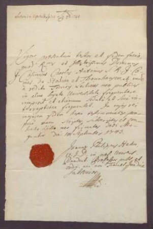 Mainzer Studienzeugnisse des Grafen Johann Karl Casimir von Stadion-Thannhausen.