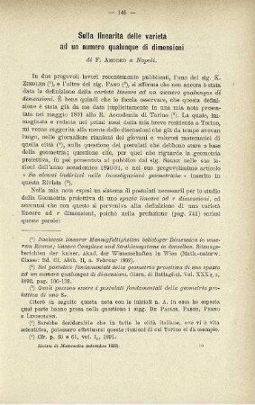 Sulla linearità delle varietà ad un numero qualunque di dimensioni.