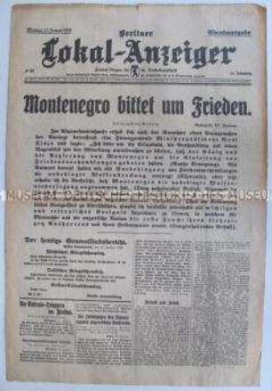 Titelblatt des "Berliner Lokal-Anzeiger" zur Kapitulation von Montenegro
