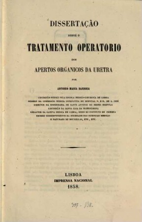 Dissertação sobre o Fratamento operatorio dos apertos organicos da Uretra