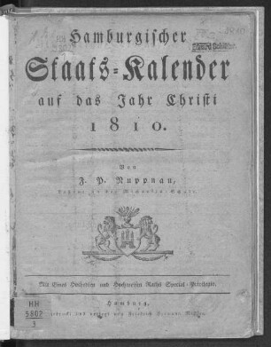 1810: Hamburgischer Staats-Kalender : auf das Jahr
