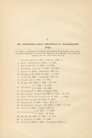 2. Die ordentlichen Lehrer (Oberlehrer) in chronologischer Folge