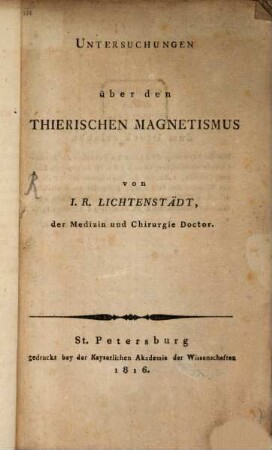 Untersuchungen über den thierischen Magnetismus