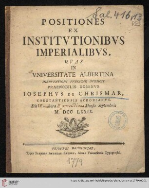 Positiones Ex Institvtionibvs Imperialibvs