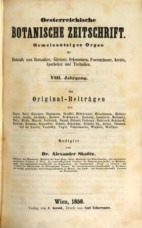 Österreichische botanische Zeitschrift. 8. 1858