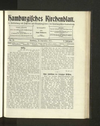 Nr. 39. Hamburg, 24. September 1911. 8. Jahrgang.