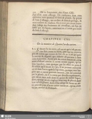 Chapitre CXI. De la maniere de séparer l'or du cuivre