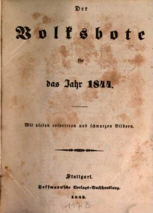 Der Volksbote : für d. Jahr .., 1844 (1843) = Jg. 1