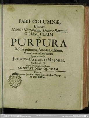 F. Columnae Opusculum de purpura