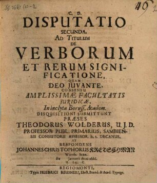 Disputatio Secunda, Ad Titulum De Verborum Et Rerum Significatione