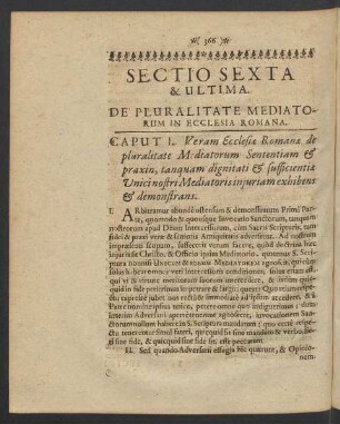 Sectio Sexta & Ultima. De Pluralitate Mediatorum In Ecclesia Romana