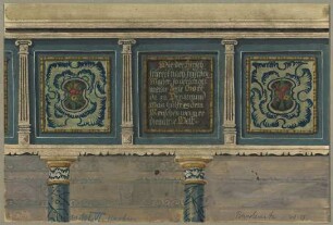 Bardenitz (Kr. Jüterbog-Luckenwalde): Dorfkirche, bemalte Orgelempore, Teilansicht