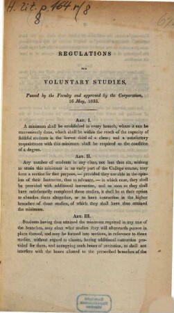 Regulations for voluntary studies : passed by the Faculty and approved by the Corporation, 16 may, 1833