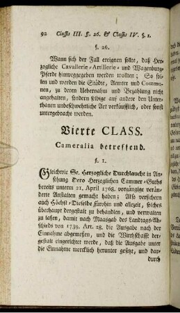 Vierte Class. Cameralia betreffend.