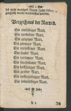 Verzeichnus der Narren.