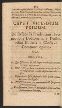 Caput Vicesimum Primum. De Responsis Prudentum: Promotione Doctorum: Doctoribus Bullatis: Glossa: Communi opinione
