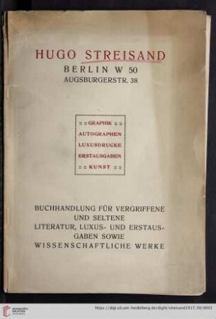 Nr. 50: Katalog: Graphik, Autographen, Luxusdrucke, Erstausgaben, Kunst