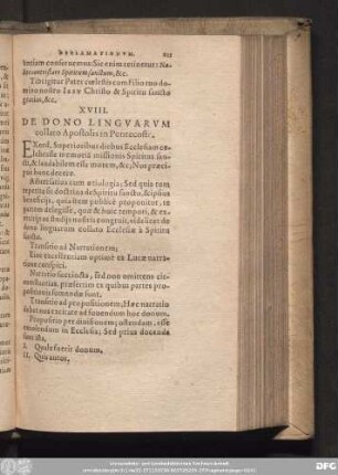 XVIII. De Dono Linguarum collato Apostolis in Pentecoste.