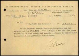 M. Schede an DAI Athen