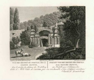 Vue des restes du Portail de la Grande Grotte dans le jardin du Château de Heidelberg - Ansicht von den Resten des Portals zur Großen Grotte im Heidelberger Schloßgarten