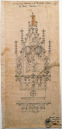 Entwurfszeichnung für die Seitenaltäre in Orthofen, Filialkirche St. Helena