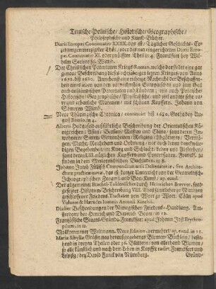 Teutsche Politische/ Historische/ Geographische/ Philosophische und Kunst-Bücher.