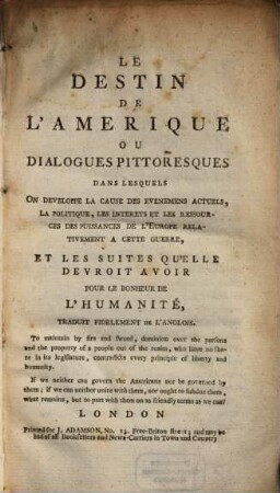 Le Destin de l'Amerique