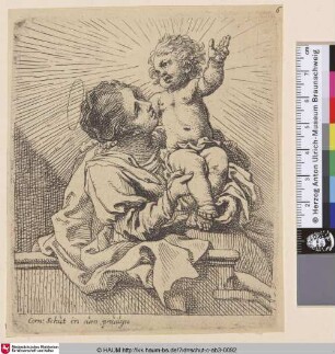 [Maria mit dem segnenden Kind; Virgin and Child, turned right, behind a balustrade]