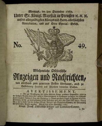 No. 49. Montags, den 8ten December 1760.